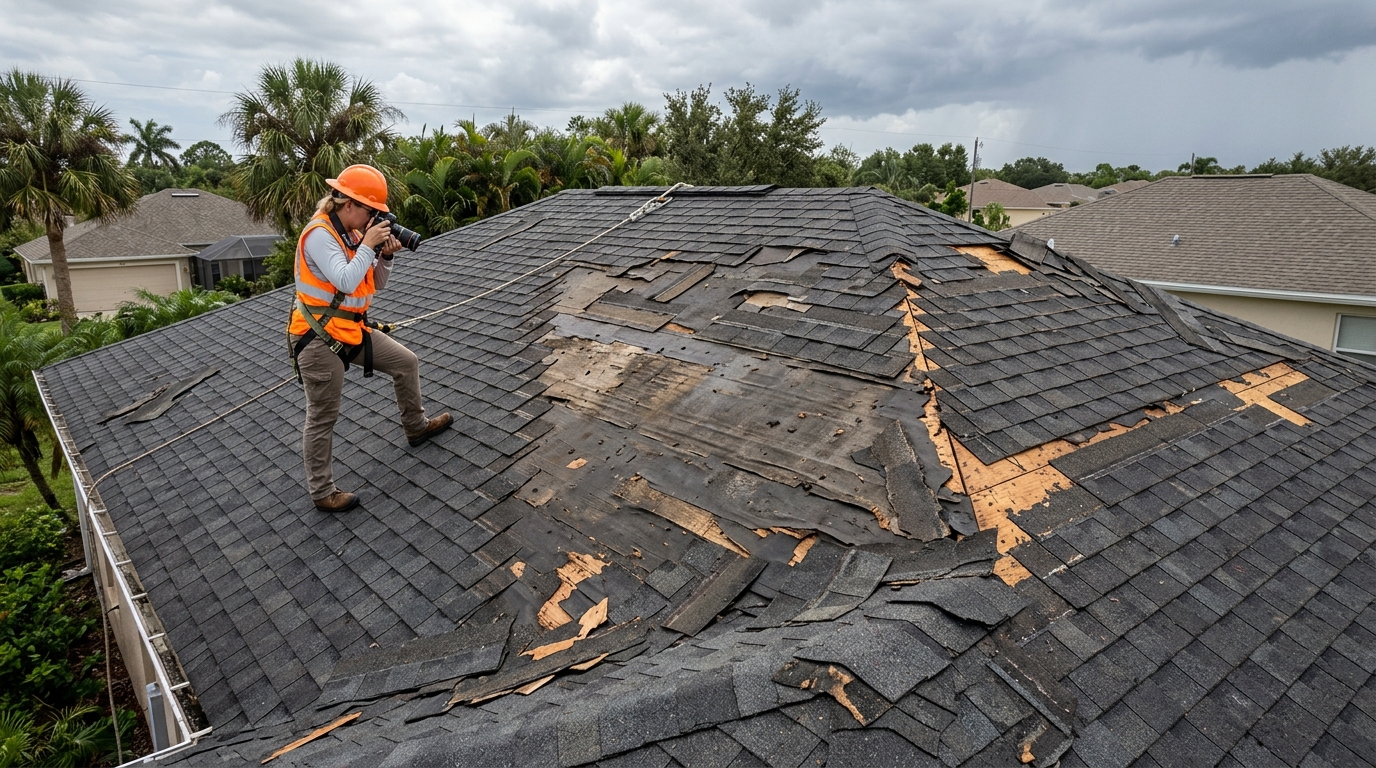 Storm Damaged Roof Before Replacement